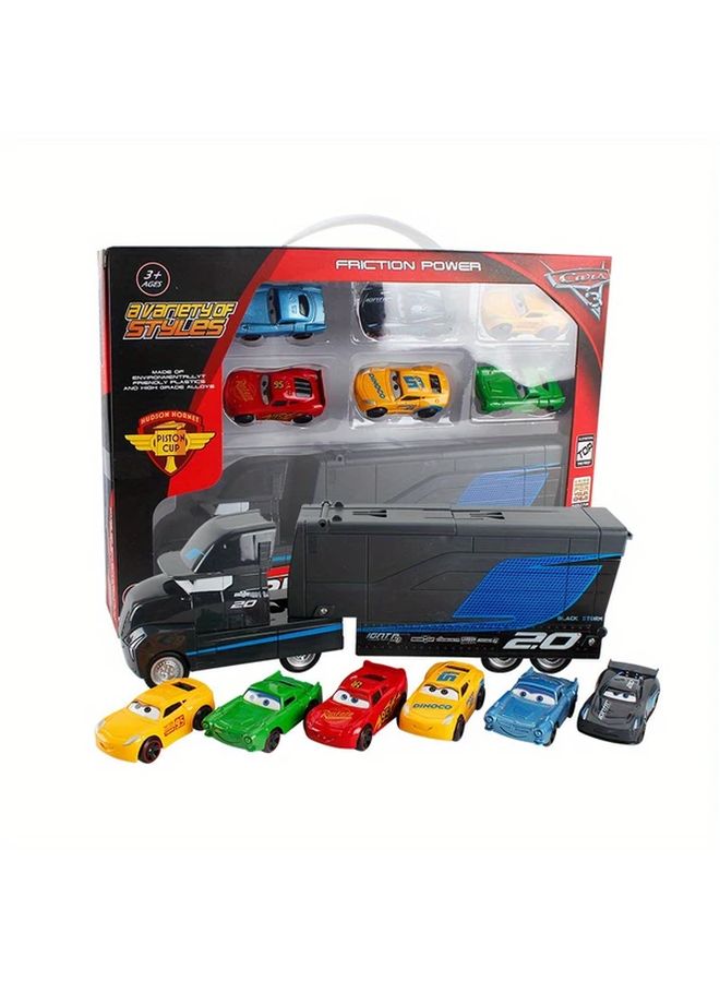 Black Lightning McQueen Interactive Truck Set 7pcs Alloy Cars For Kids Birthday - Image 1