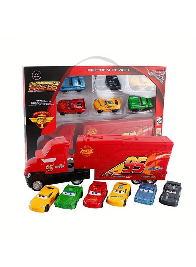 Black Lightning McQueen Interactive Truck Set 7pcs Alloy Cars For Kids Birthday - Image 3