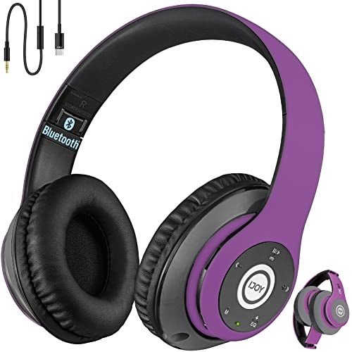 iJoy Bluetooth Headphones Over Ear, Wireless and Wired Foldable Headset Built-in Microphone, FM, Micro SD Card Slot - (Purple) Adults Kids Men Women - Image 1