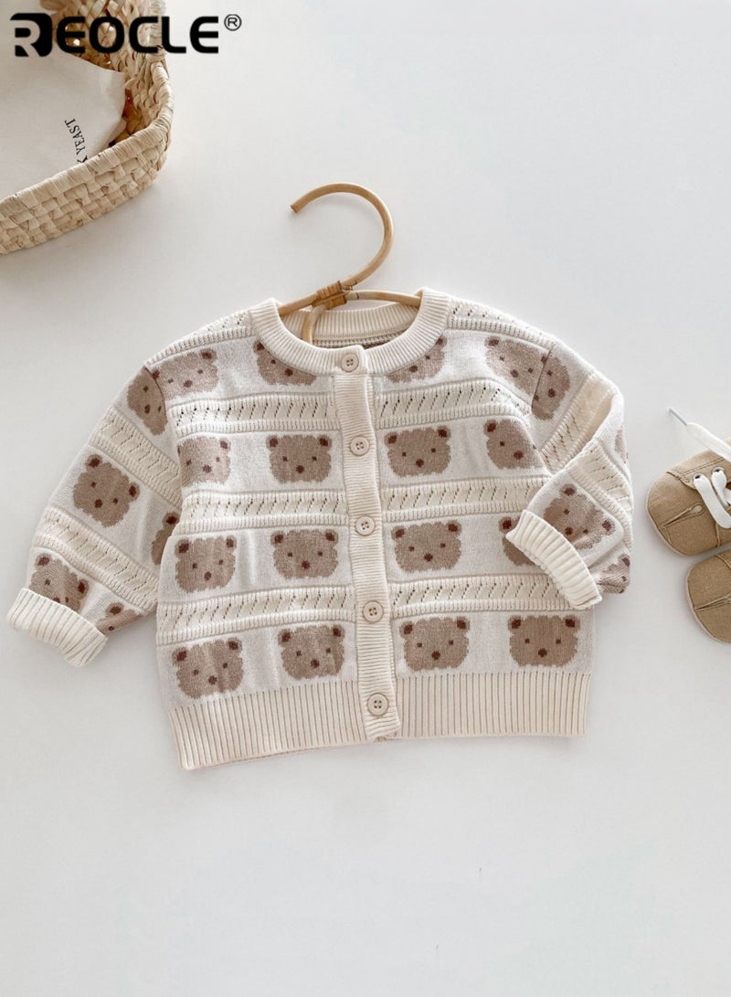 ريوكل كنزة دُب للأطفال مصنوعة من خيوط أساسية مع تصميم كارتوني مع سترة ناعمة الراحة لموسم الخريف والربيع - Image 2