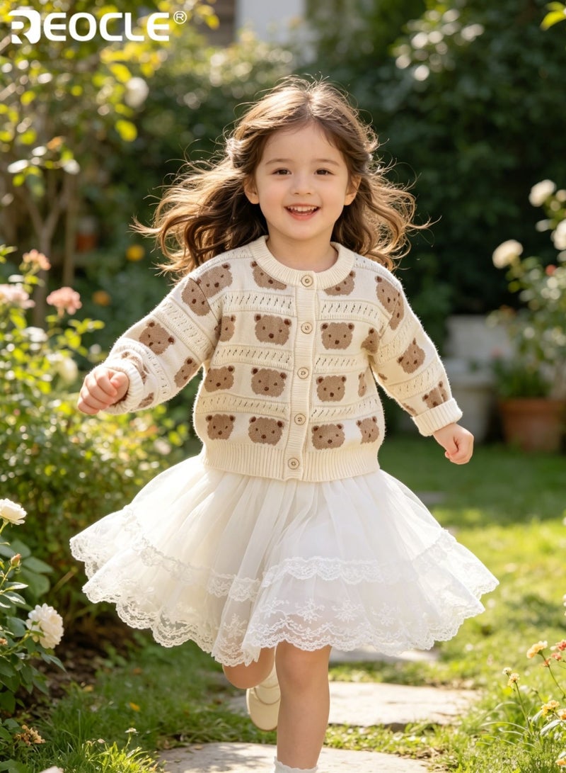 REOCLE Kid's Bear Sweater with Core-Spun Yarn and Cartoon Design Cardigan with Soft Comfort for Autumn Spring Fashion - Image 3