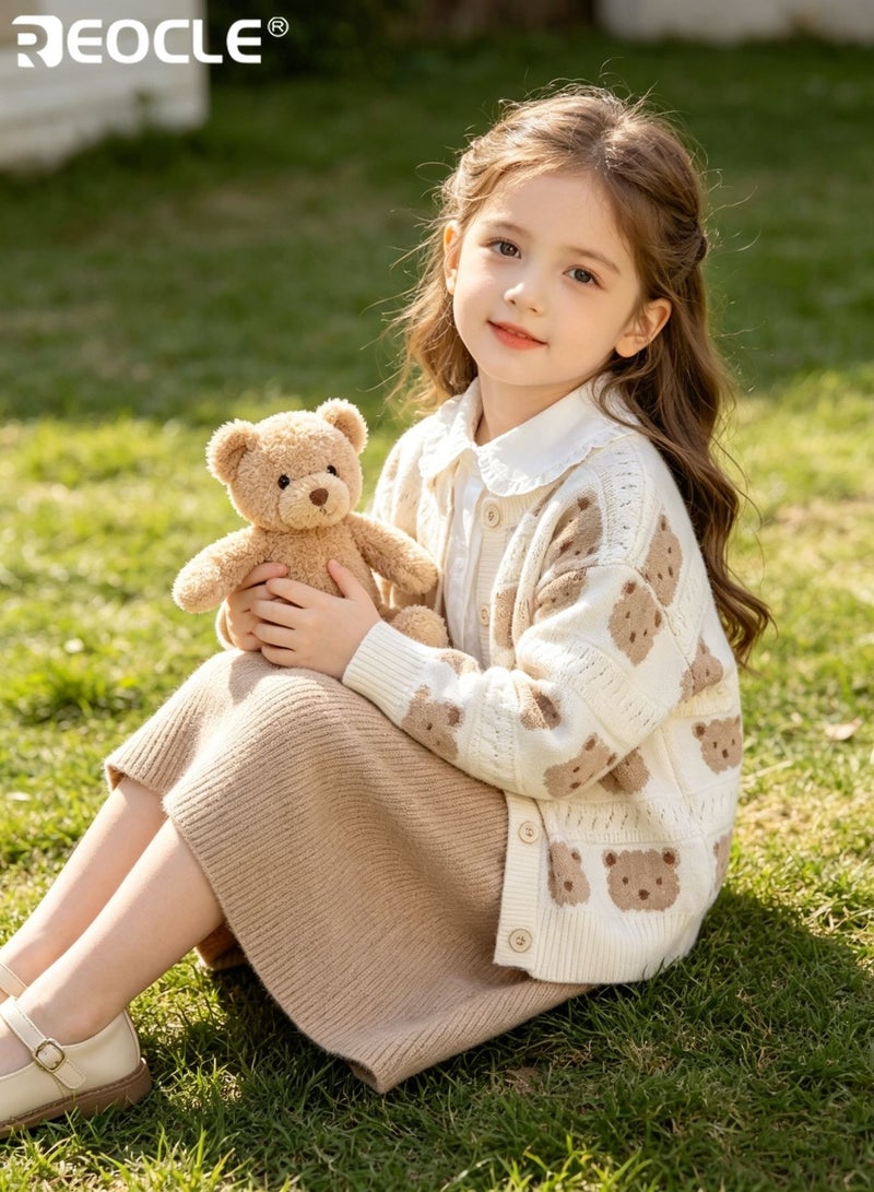 REOCLE Kid's Bear Sweater with Core-Spun Yarn and Cartoon Design Cardigan with Soft Comfort for Autumn Spring Fashion - Image 2