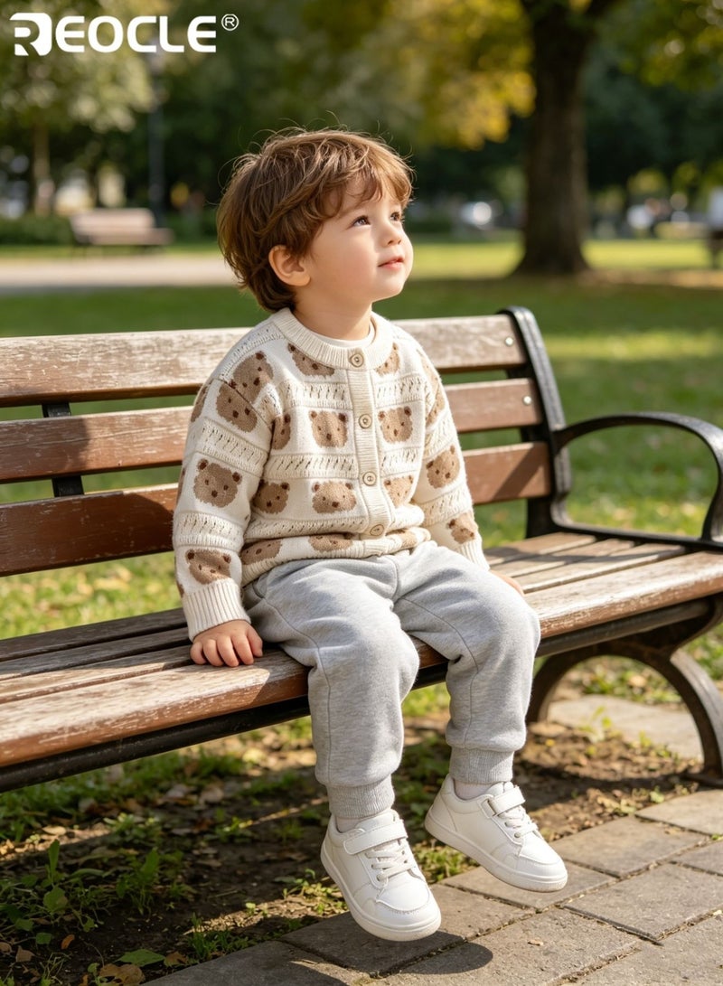REOCLE Kid's Bear Sweater with Core-Spun Yarn and Cartoon Design Cardigan with Soft Comfort for Autumn Spring Fashion - Image 5