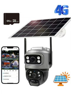 Generic Solar Camera Outdoor Dual Lens 4G Camera Solar Home Security Cameras PIR Human Detection Video IP Camara with 64GB SD Card  - Image 1