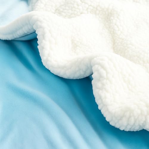 CHANDRAVATI Double Bed Premium Polyester Micromink Mild Winter/Heavy Winter Sherpa Blanket Super Soft Flannel Solid/Plain || (Sky Blue) - Image 2
