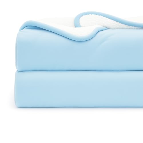 CHANDRAVATI Double Bed Premium Polyester Micromink Mild Winter/Heavy Winter Sherpa Blanket Super Soft Flannel Solid/Plain || (Sky Blue) - Image 1