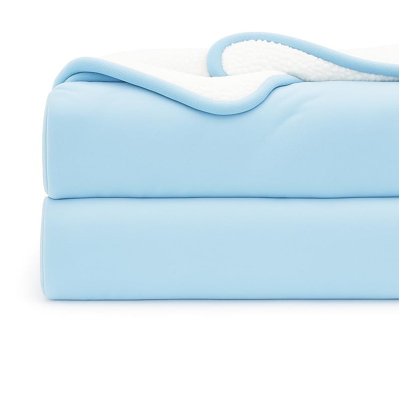 CHANDRAVATI Double Bed Premium Polyester Micromink Mild Winter/Heavy Winter Sherpa Blanket Super Soft Flannel Solid/Plain || (Sky Blue) - Image 4