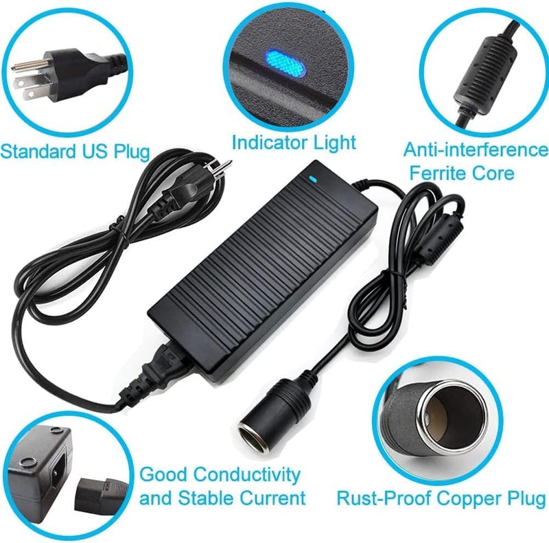 Murcy AC to DC Converter: 100V~240V to 12V 10A 120W - Versatile Car Cigarette Lighter Socket Adapter for Tire Inflators, Car Refrigerators, Vacuums, and More - Image 5