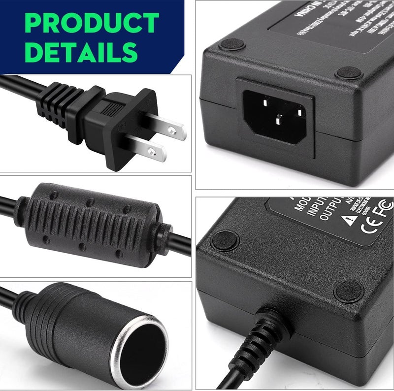 Murcy AC to DC Converter: 100V~240V to 12V 10A 120W - Versatile Car Cigarette Lighter Socket Adapter for Tire Inflators, Car Refrigerators, Vacuums, and More - Image 4