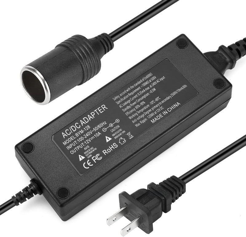 Murcy AC to DC Converter: 100V~240V to 12V 10A 120W - Versatile Car Cigarette Lighter Socket Adapter for Tire Inflators, Car Refrigerators, Vacuums, and More - Image 1