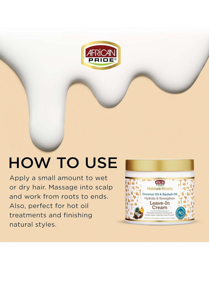 African Pride African Pride Moisture Miracle Coconut Oil & Baobab Oil Leave-In Cream - Provides Intense Moisture & Helps Repair Natural Coils & Curls, Hydrates & Strengthens, 15 oz (3 Pack)  - Image 2