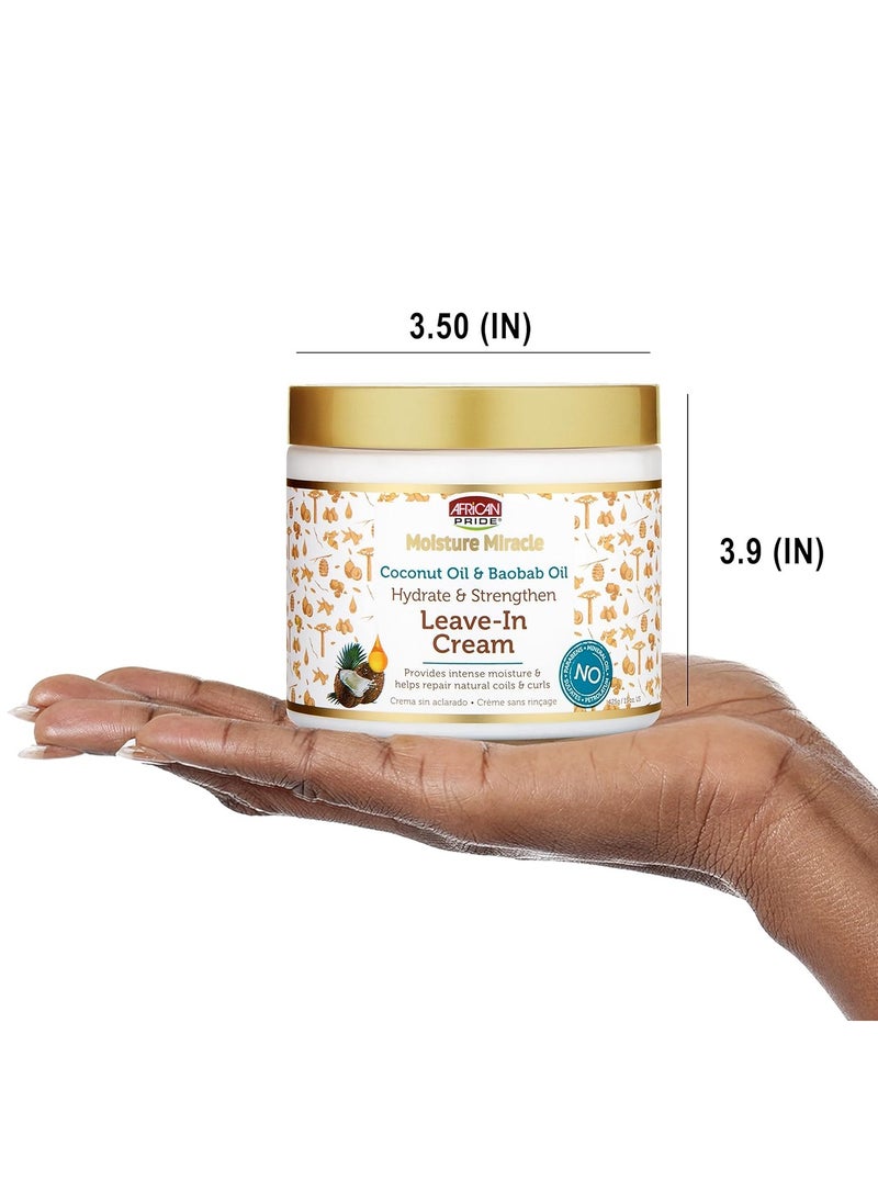 African Pride African Pride Moisture Miracle Coconut Oil & Baobab Oil Leave-In Cream - Provides Intense Moisture & Helps Repair Natural Coils & Curls, Hydrates & Strengthens, 15 oz (3 Pack)  - Image 3