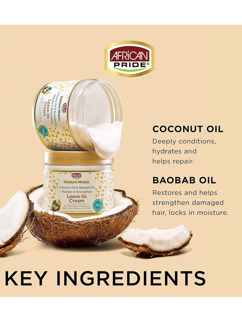 African Pride African Pride Moisture Miracle Coconut Oil & Baobab Oil Leave-In Cream - Provides Intense Moisture & Helps Repair Natural Coils & Curls, Hydrates & Strengthens, 15 oz (3 Pack)  - Image 4
