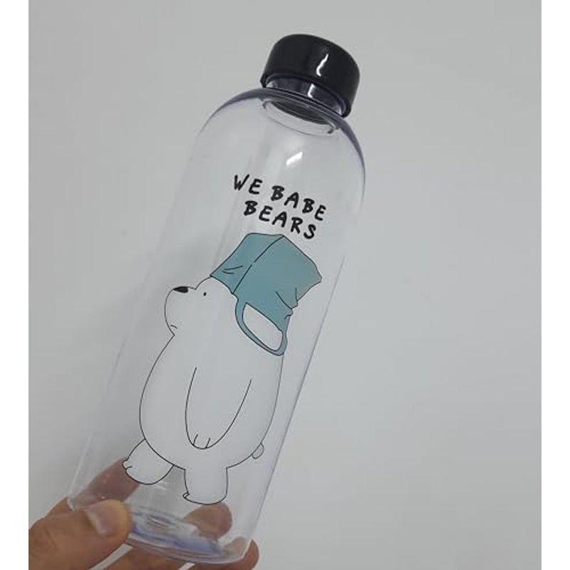 ALKAYAN Sports Water Bottle Clear with Bubby Ideal for Gym, School and Home 1 Liter White Bear - Image 2