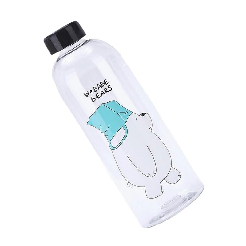 ALKAYAN Sports Water Bottle Clear with Bubby Ideal for Gym, School and Home 1 Liter White Bear - Image 1