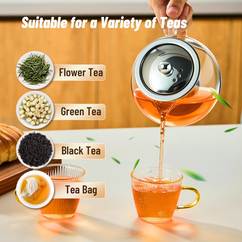 Baalaka Glass Teapot Stovetop 22 OZ/650ml, Tea pot with Removable 18/8 Stainless Steel Infuser, Borosilicate Clear Tea Kettle, Teapot Blooming and Loose Leaf Tea Maker Tea Brewer for Camping, Travel - Image 4