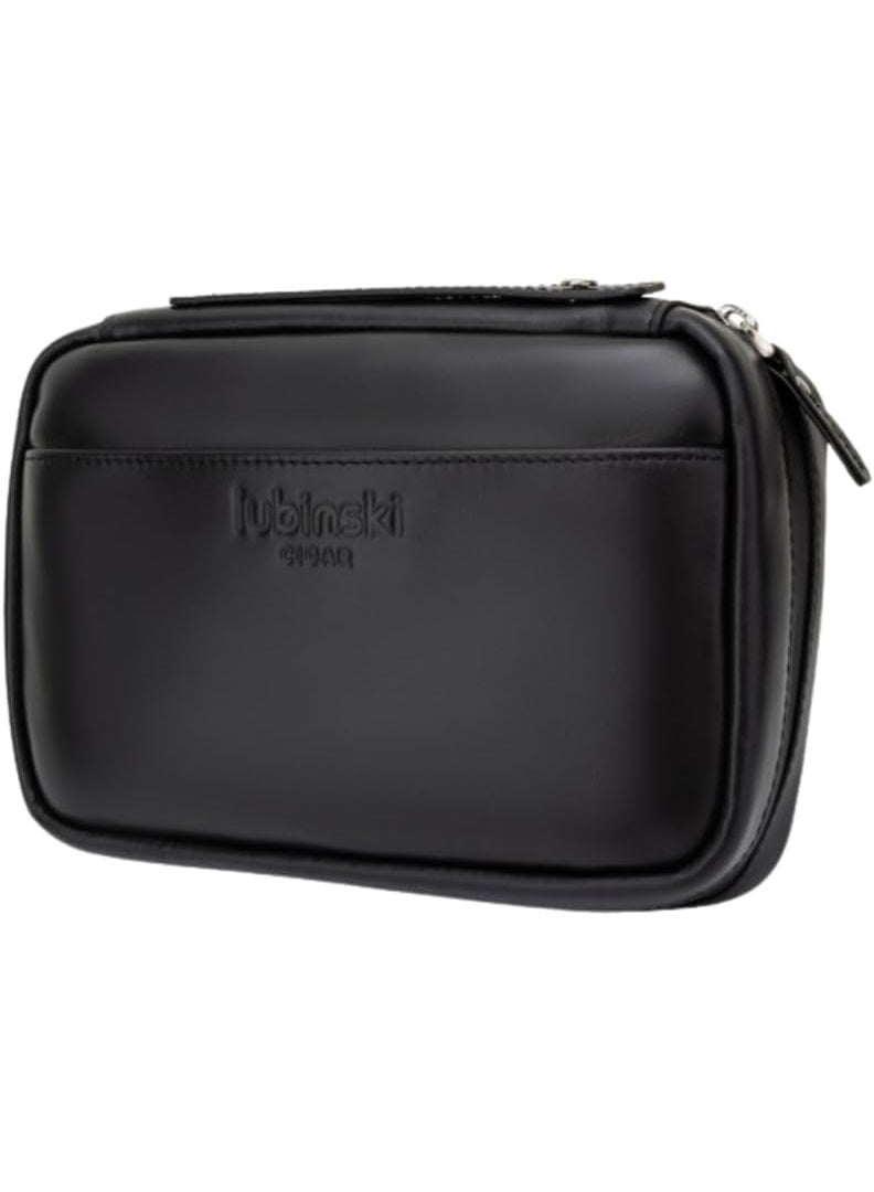 Lubinski Portable Luxury Travel Cigar Leather Cigar Case With Cigar Cutter & Lighter Leather Case with Cedar Wood Tray Holds 5 Pieces - Image 1