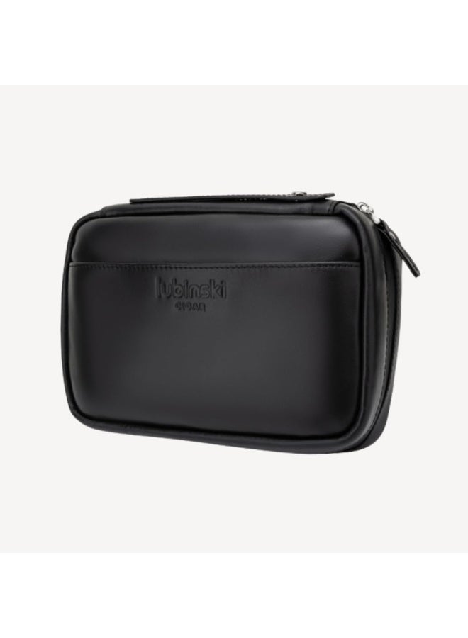 Lubinski Portable Luxury Travel Cigar Leather Cigar Case With Cigar Cutter & Lighter Leather Case with Cedar Wood Tray Holds 5 Pieces - Image 2