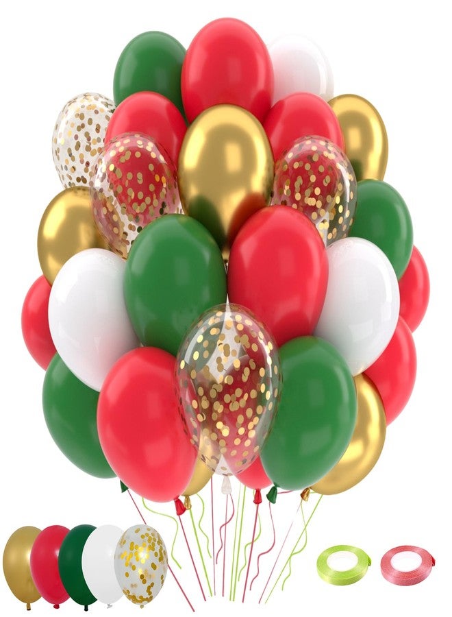 باتيمات مجموعة بالونات عيد الميلاد الحمراء والخضراء من باتيميت، 50 قطعة، بالونات لاتكس معدنية ذهبية وخضراء وحمراء وبيضاء مقاس 12 بوصة مزينة بالقصاصات الورقية، مثالية لتزيين حفلات أعياد الميلاد وحفلات عيد ميلاد غرينش. - Image 1