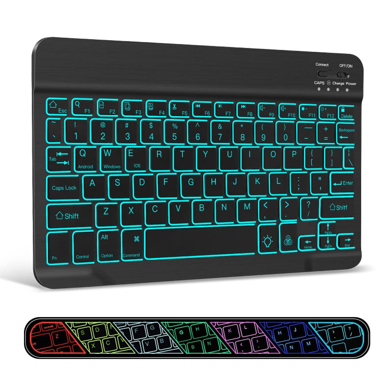 XIWMIX Ultra-Slim Wireless Bluetooth Keyboard - 7 Colors Backlit Universal Rechargeable Keyboard Compatible with iPad Pro/iPad Air/iPad 9.7/iPad 10.2/iPad mini and Other iOS Android Windows Devices - Image 1