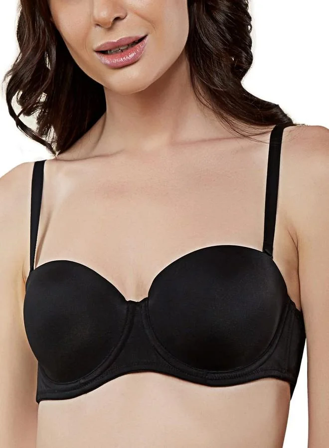 ترايامف Triumph T-Shirt Bra for Women Wired Half Cup Padded Multiway Bra Transparent Backless Party Bra Detachable Straps Invisible Lingerie Seamless Shiny Cup Multi-Optional| Black 38D Pack of 1