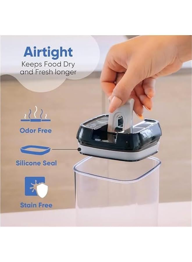 Set of 7 Airtight Food Storage Containers for Kitchen Storage - Clear Plastic - Durable Strong Lids - Labels and Chalk Marker