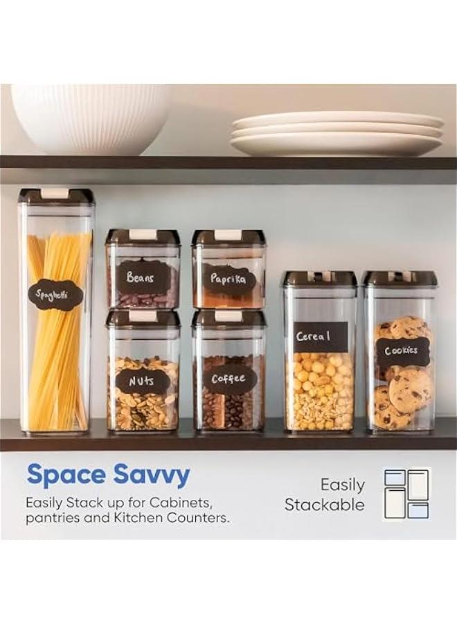 Set of 7 Airtight Food Storage Containers for Kitchen Storage - Clear Plastic - Durable Strong Lids - Labels and Chalk Marker