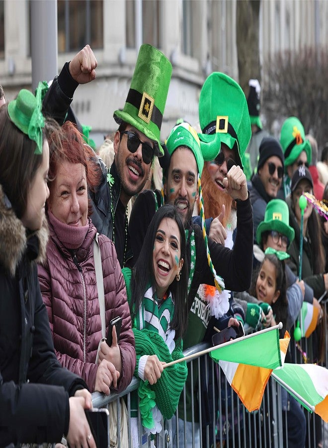 Liatunou St.Patrick's Day Leprechaun Top Hat,Velvet Shamrock Clover Hat Irish Plush Green Hat Costume Accessories for Adult and Teens (Green black) - Image 5