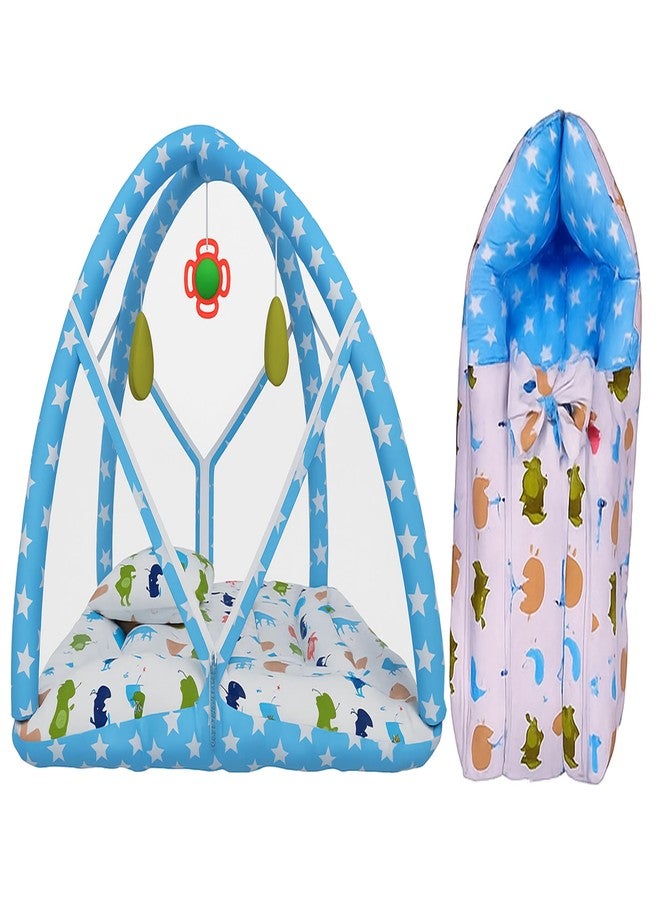 Kwitchy New Born Baby Bedding Set Combo of Play Gym Bed with Net & Carry Bag (Blue, 0-6 Months) (2PCS Set) - Image 1