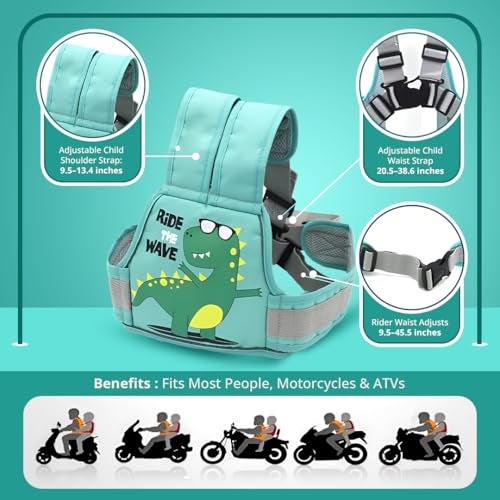Tony Stark Kids Safety Belt for Two Wheeler with Reflective Strips, Portable Seat Belt Children Motorcycle Harness for Motorcycle Bike, Adjustable Safety Harness for Boys Girls (Chomp Champ) - Image 2