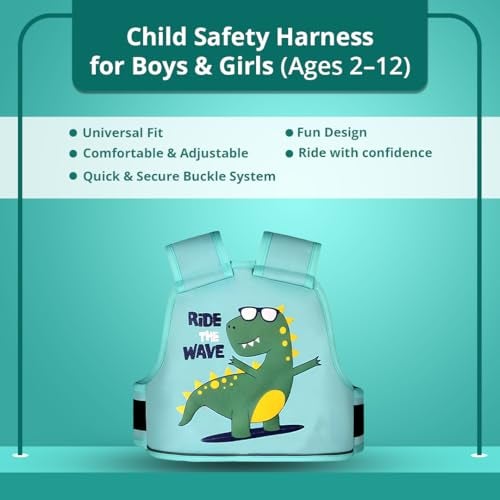 Tony Stark Kids Safety Belt for Two Wheeler with Reflective Strips, Portable Seat Belt Children Motorcycle Harness for Motorcycle Bike, Adjustable Safety Harness for Boys Girls (Chomp Champ) - Image 3