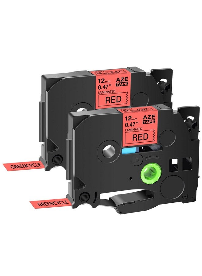 Greencycle Compatible For Brother P Touch Tze431 Tze431 Laminated Red Labels Tapes 12Mm 0.47 Inch Black On Red Work For Brother Ptd210 Ptd600 Pth100 1/2 In X 26.2 Ft 2Pack - Image 1
