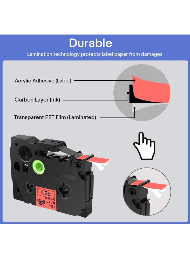 Greencycle Compatible For Brother P Touch Tze431 Tze431 Laminated Red Labels Tapes 12Mm 0.47 Inch Black On Red Work For Brother Ptd210 Ptd600 Pth100 1/2 In X 26.2 Ft 2Pack - Image 2