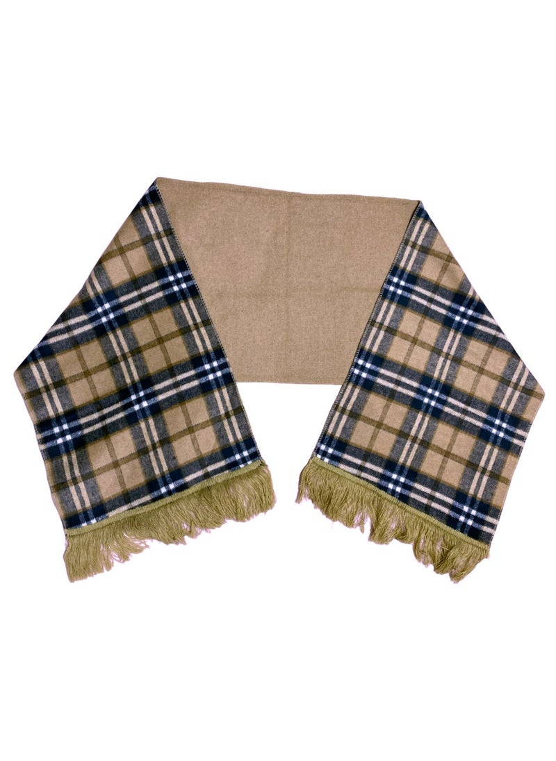 Scarf Collections - Double Face Solid & Plaid Check/Carreau/Stripe Pattern Wool Winter Scarf/Shawl/Wrap/Keffiyeh/Headscarf/Blanket For Men & Women - Small Size 30x150cm - P09 Camel / Navy Blue - Image 1