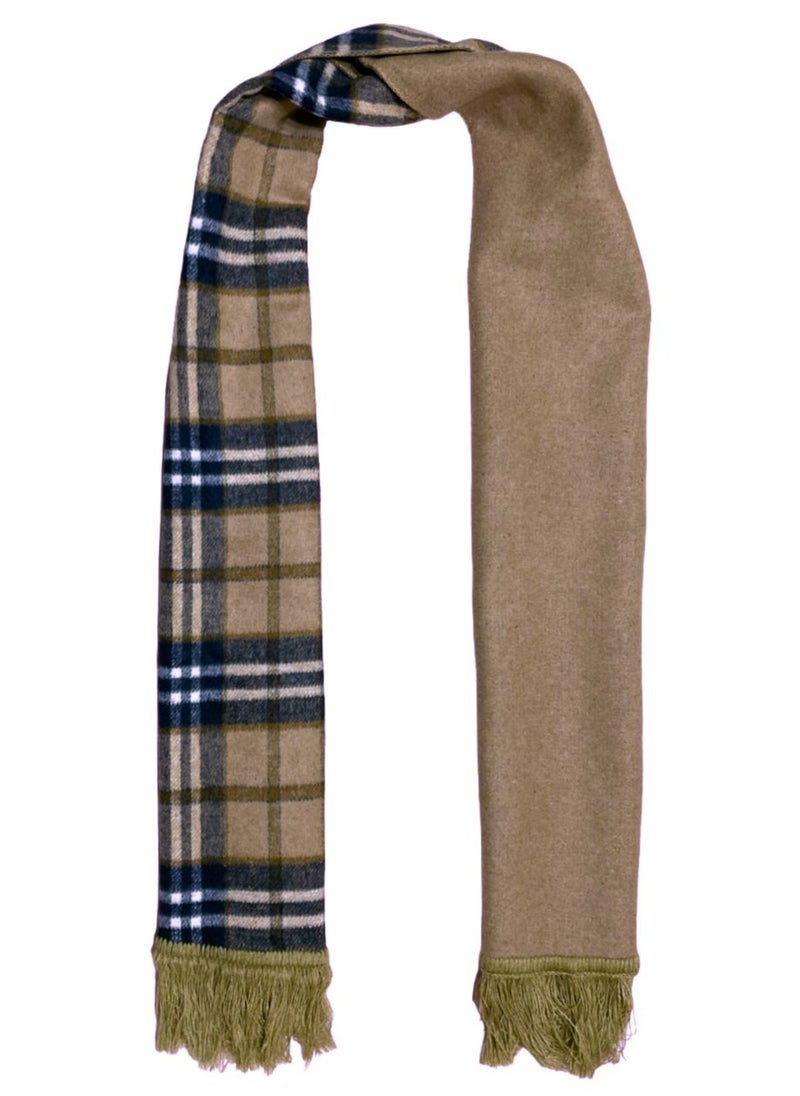 Scarf Collections - Double Face Solid & Plaid Check/Carreau/Stripe Pattern Wool Winter Scarf/Shawl/Wrap/Keffiyeh/Headscarf/Blanket For Men & Women - Small Size 30x150cm - P09 Camel / Navy Blue - Image 1