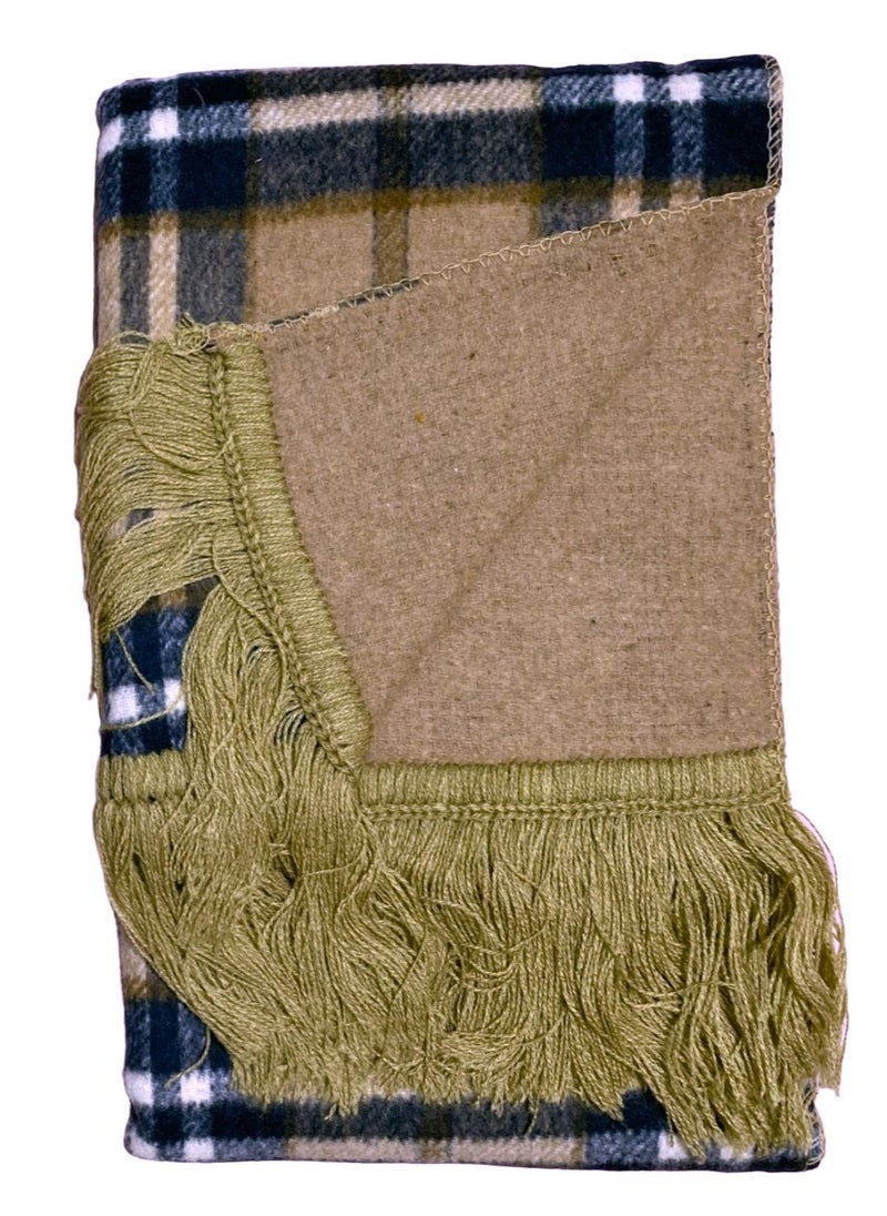 Scarf Collections - Double Face Solid & Plaid Check/Carreau/Stripe Pattern Wool Winter Scarf/Shawl/Wrap/Keffiyeh/Headscarf/Blanket For Men & Women - Small Size 30x150cm - P09 Camel / Navy Blue - Image 1