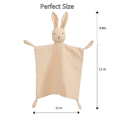 insular Bunny Lovey Blanket for Boys and Girls Organic Cotton Muslin Security Blanket for Babies Soft Breathable Lovie Soothing Towel for Newborn and Infant 2 Pcs Set BeigeKhaki - Image 3