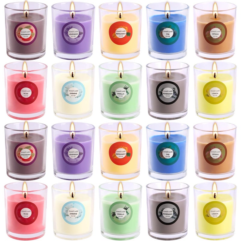 20 Pack Strong Scented Candles Gift Set with 10 Fragrances for Home and Women Aromatherapy Soy Wax Glass Jar Candle