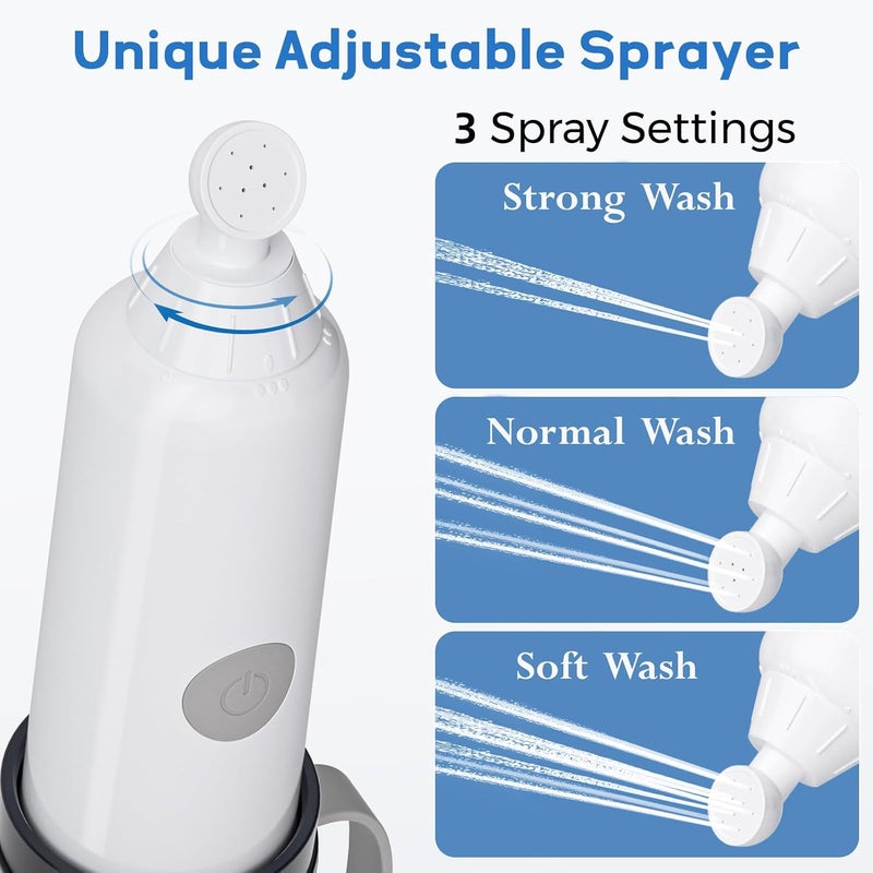 BIGCOW  bidet سفر محمول، bidet كهربائي مع 3 أوضاع رذاذ، مقاوم للماء IPX7 وقابل لإعادة الشحن، رشاش ماء صغير للحمام للنظافة الشخصية، رعاية ما بعد الولادة، العجان والبواسير - Image 3