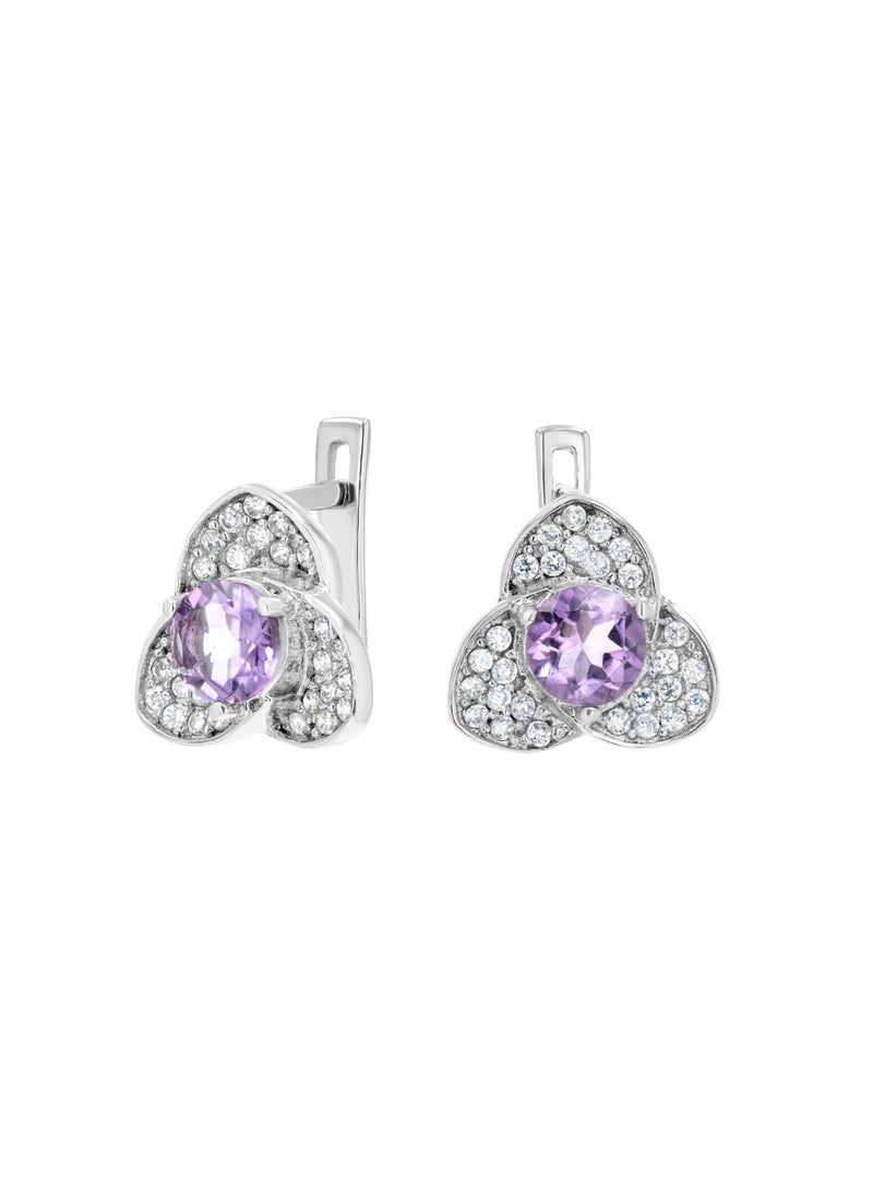 Genuine Amethyst Round Earrings 3.00 Carats Certified Purple Gemstone