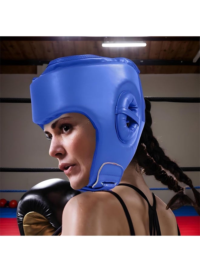 DUNISO Boxing Helmet Wrestling Training Helmet Professional Protective Training Supplies Adjustable Martial Arts Boxing Equipment Taekwondo Thickened Fighting Head Guard Blue - Image 3