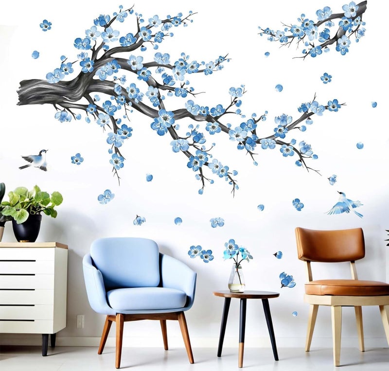 Al Raied ARS® Cherry Blossom Wall Decals - Peel and Stick Blue Floral Tree Branch Wall Stickers - Image 1