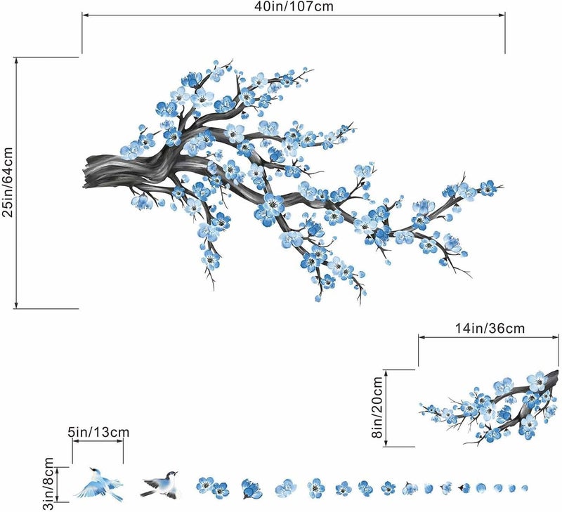 Al Raied ARS® Cherry Blossom Wall Decals - Peel and Stick Blue Floral Tree Branch Wall Stickers - Image 2
