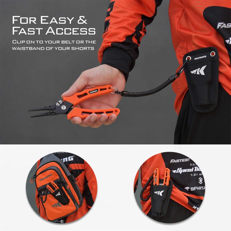Kastking KastKing Cutthroat 7 inch Fishing Pliers, 420 Stainless Steel Fishing Tools, Saltwater Resistant Fishing Gear, Tungsten Carbide Cutters, 7'' Split Ring Nose, Orange - Image 5