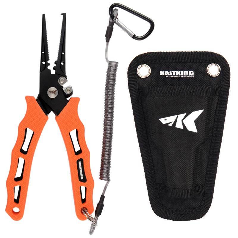 Kastking KastKing Cutthroat 7 inch Fishing Pliers, 420 Stainless Steel Fishing Tools, Saltwater Resistant Fishing Gear, Tungsten Carbide Cutters, 7'' Split Ring Nose, Orange - Image 1