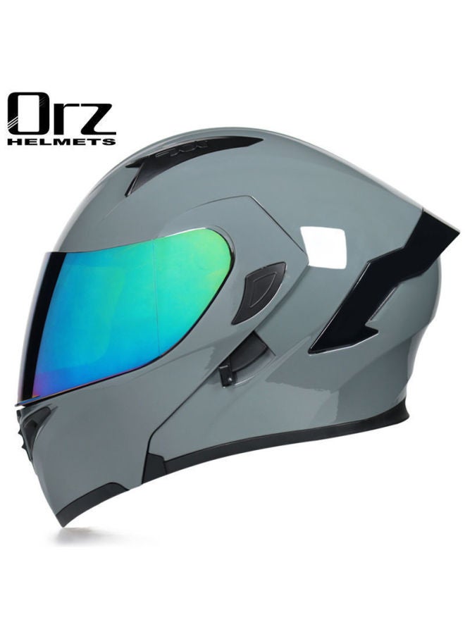 Cement Gray With Color Mirror Orz Motorcycle Helmet Men's And Women's Exposure Helmet Full Helmet Tail Knight Bluetooth Motorcycle Men's And Women's Winter Personalized Electric