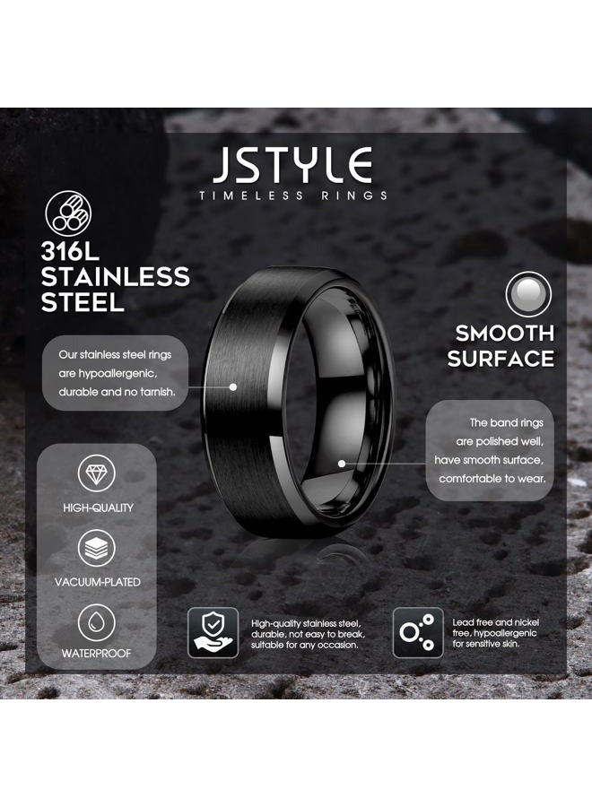 Jstyle Stainless Steel Rings for Men Women 8MM Wedding Band Rings Matte Surface - Beveled Polished Edge Mens Ring Size 12.5 Black Rings for Men - Image 2