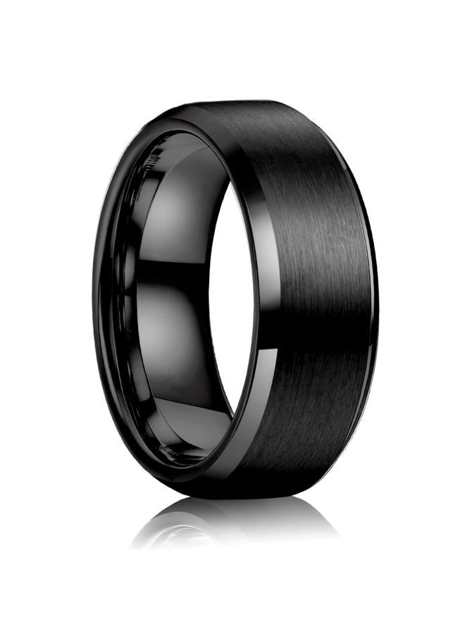 Jstyle Stainless Steel Rings for Men Women 8MM Wedding Band Rings Matte Surface - Beveled Polished Edge Mens Ring Size 12.5 Black Rings for Men - Image 1