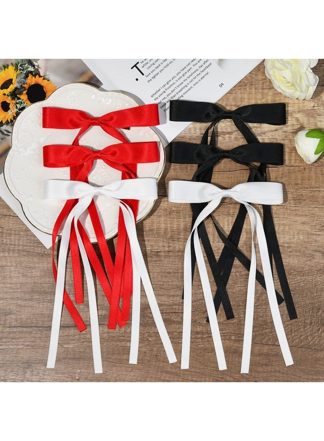 Aileam 6Pcs Hair Bows For Women Hair Clip Hair Tassel Hair Ribbon Ponytail Holder Accessories Slides Metal Clips Barrettes Girls Toddlers Teens Black Red White - Image 5