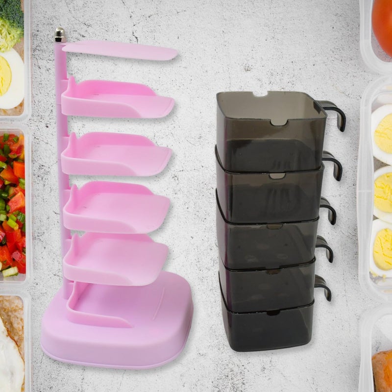 Oblivion Rotating Spice Jar Vertical Seasoning Box Organizer Tiered Rack Storage Container Rotatable Jar Set with Dispenser Spoon Compact Kitchen MultiTier Herb Adjustable Convenient Holder 1Pc - Image 4